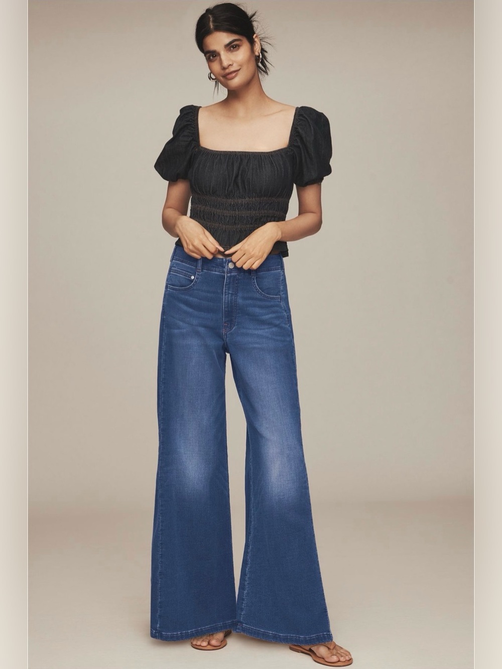 Pilcro Anthropologie Two-Tone Wide Leg Jeans | High Rise Flare | Size 25P